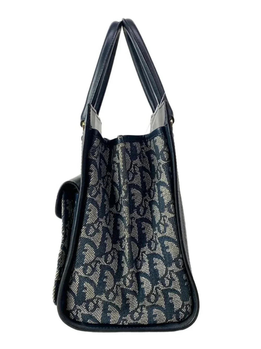 DIOR/ChristianDior Logogram White Dark Navy Jacquard Leather Handbag